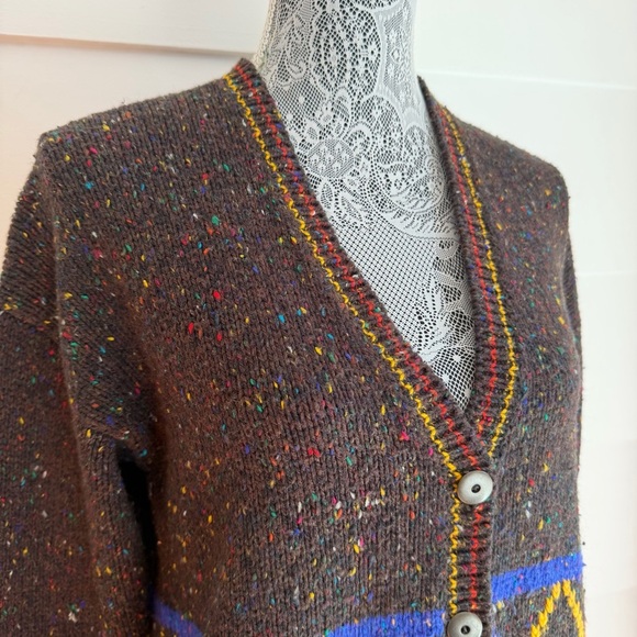 Vintage 80s Cardigan Sweater Argyle Print LizWear Sweater - Picture 2 of 5